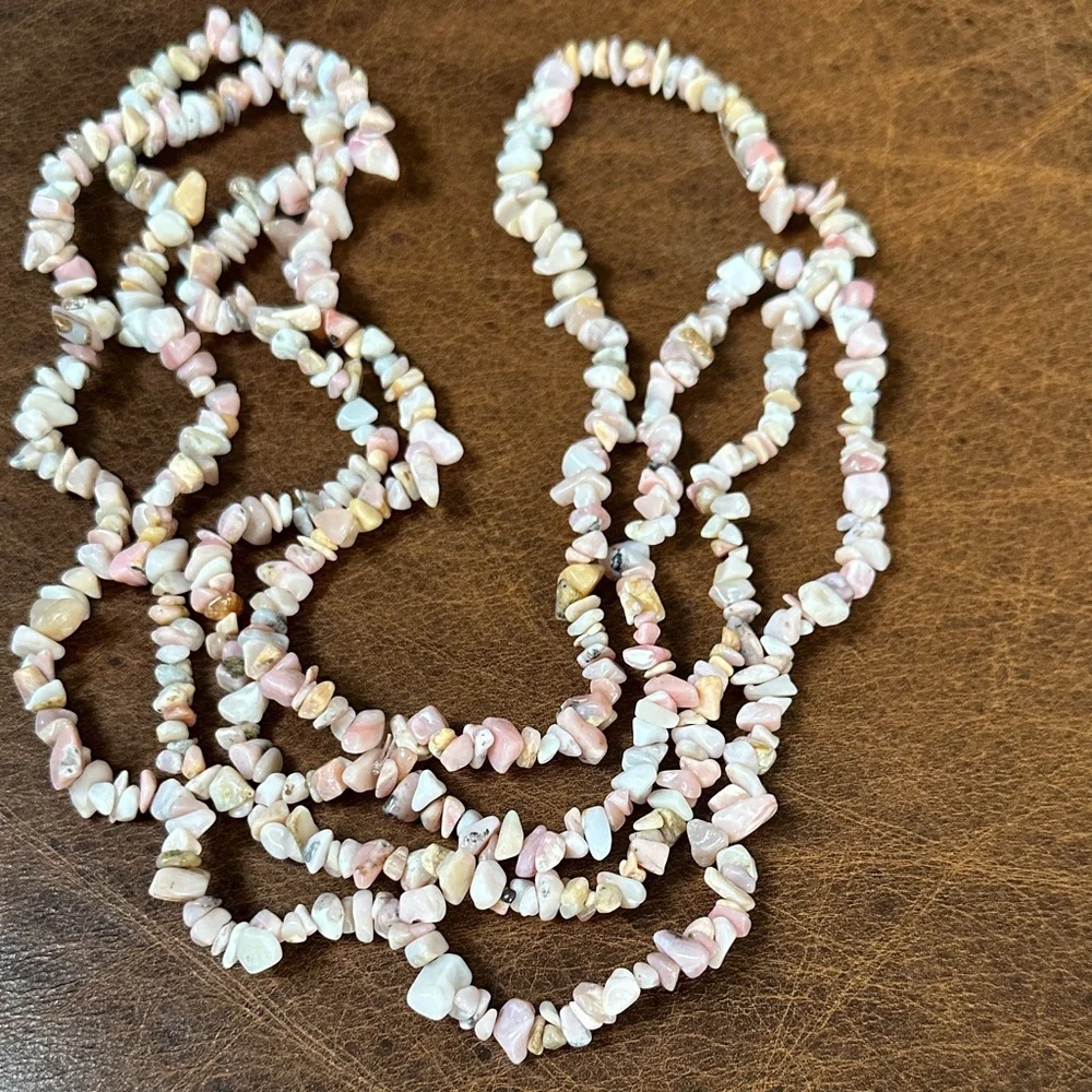 Natural Pink quartz Stone two Beaded Necklaces